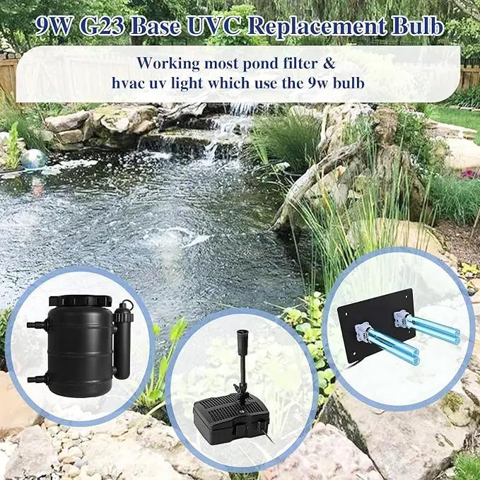 2 pcs 9 WATT UV UVC PL-S9/TUV G23 Base Replacement UV Light Bulb for Outdoor Pond Clarifier Compatible with JUP-01 UVE9 CF400 CF500 UVCP-9 UV Light for Aquarium by GreenHaven Gardens
