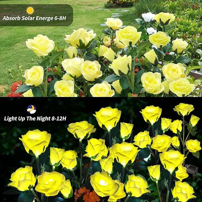 Solar Garden Lights, Solar Outdoor Lights with More Realistic 10 Rose Waterproof Solar Powered Flowers Lights for Outside Patio Yard Pathway Decorations, 2 Pack Yellow by GreenHaven Gardens