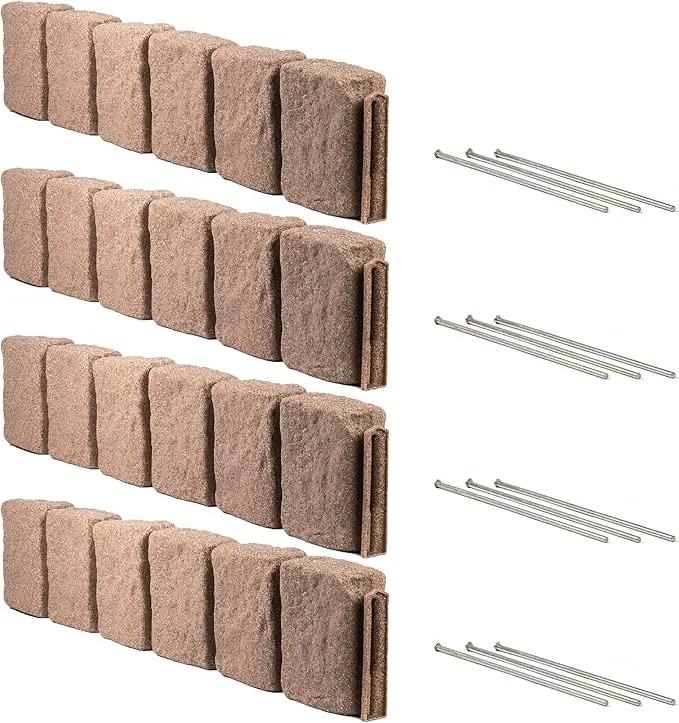 Beuta Landscape Edging | Garden Edging Border | Faux Stone Block XL for Lawn Edging, Flower Beds & Yard Edging – 4 Pack | Each Section Has 6 Blocks 48" L x 4" W x 9.5" H | 12 Spikes | Cobblestone by GreenHaven Gardens
