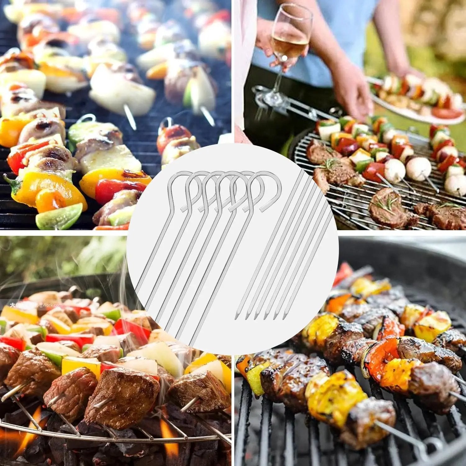 12" 12 Pack - Metal Skewers Reusable Kabob Skewers BBQ Barbecue Skewers for Grilling, Stainless Steel by GreenHaven Gardens