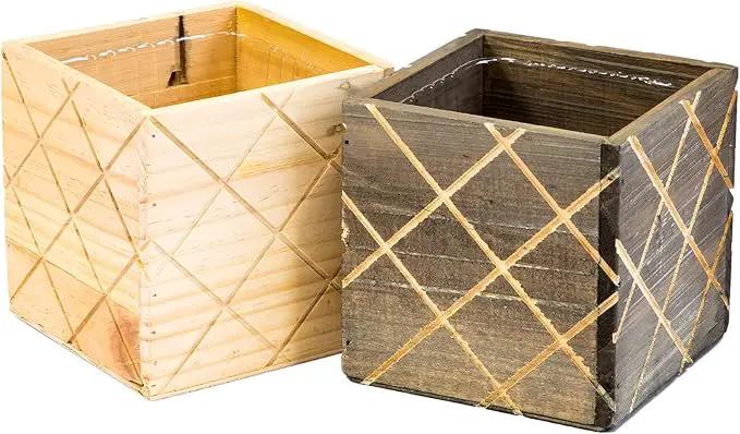 Wood Planter Box with Diamond Cross Hatch Style, 5 Inch Square, Rose Wood, Plastic Liner, Wedding Flowers Holder, Home and Venue Decor (5x5 Diamond Cross Hatch Set of 4, Rose Wood) by GreenHaven Gardens