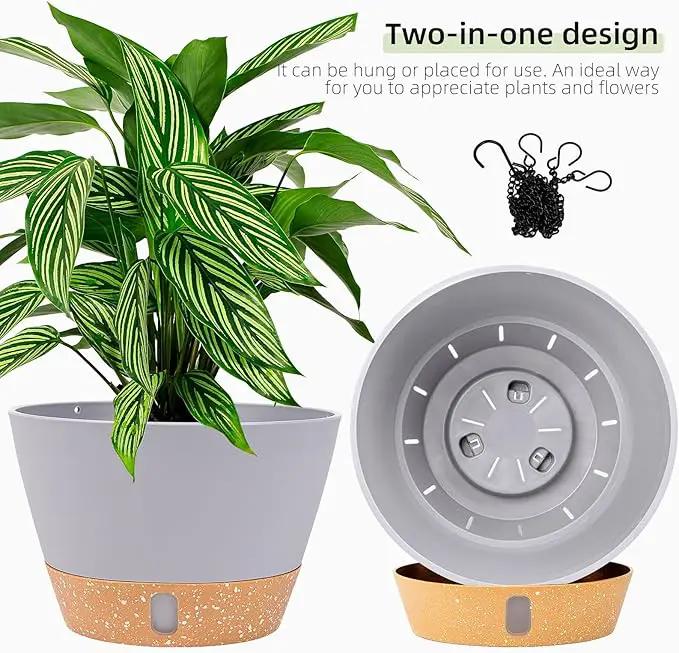 QCQHDU 2 Pack Hanging Planters for Indoor Outdoor Plants, 8 Inch Hanging Baskets Flower Pots with Reservoir Tray & Visible Water-Level by GreenHaven Gardens