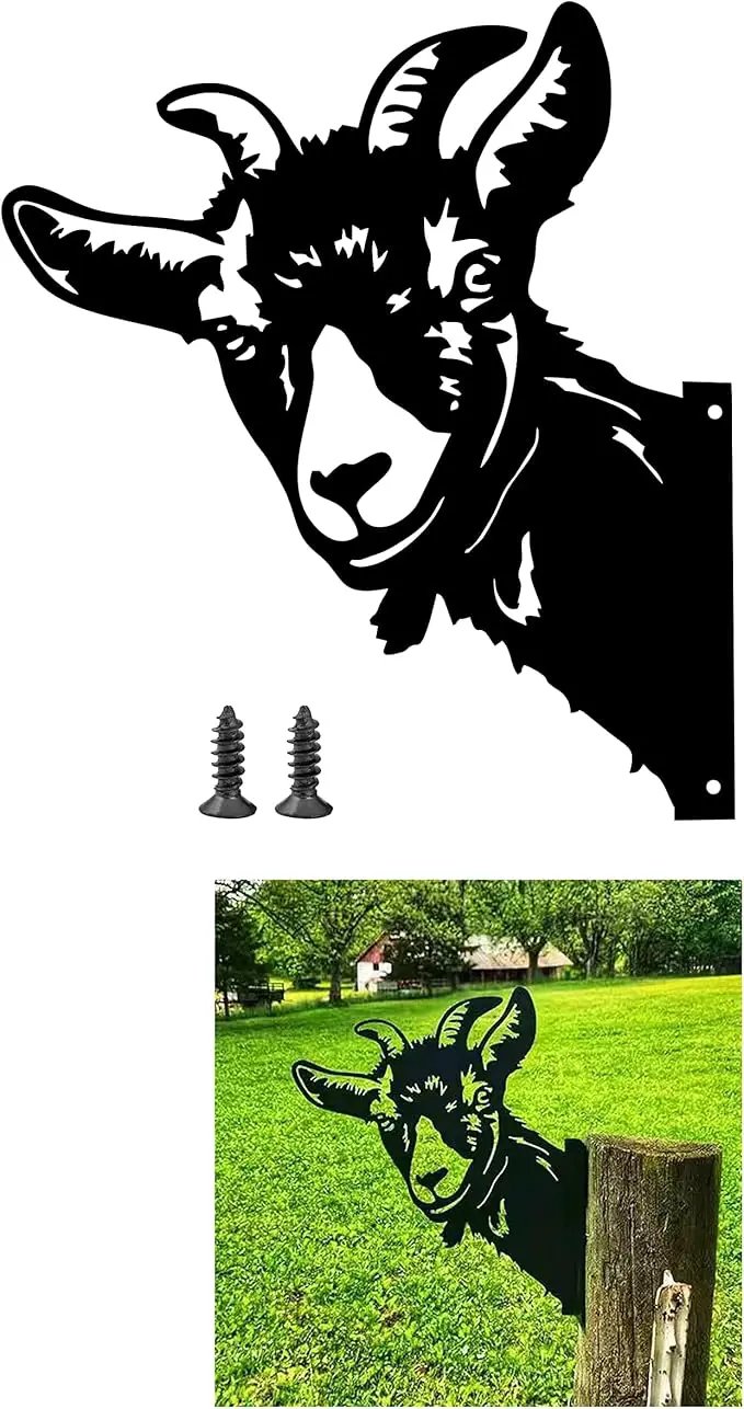 Peeping Goat Metal Art Farm Garden Decor Garden Fence Decoration Outdoor Decoration for Farmhouse,Yard,Lawn by GreenHaven Gardens