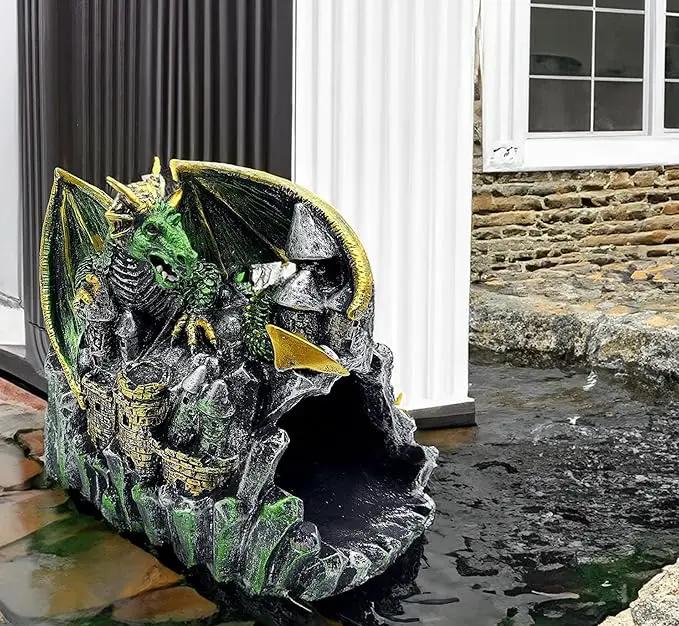 Magical Dragon Statue Gutter Downspout Extender, Garden Ornament, Decor Downspout Diverter, Perfect Rain Diverter for 3"x4" Downspouts, Eco-Friendly Resin, Perfect Outdoor Decor Gift by GreenHaven Gardens