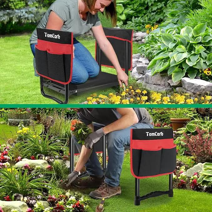 TomCare Garden Kneeler and Seat 10.64” Wider Larger Soft Kneeling Pad Garden Bench with 2 Large Tool Pouches Heavy Duty Garden Stool Foldable Tools Gardening Gifts for Women Men Gardeners,Black by GreenHaven Gardens