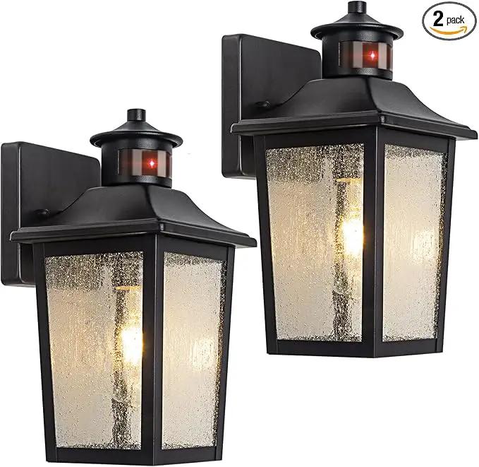 2 Packs Motion Sensor Outdoor Wall Lights - Black Dusk to Dawn Outdoor Lighting, LED Waterproof Exterior Garage Light Fixture, Modern Porch Light Outside Wall Mount for Front Door, House, Anti-Rust by GreenHaven Gardens