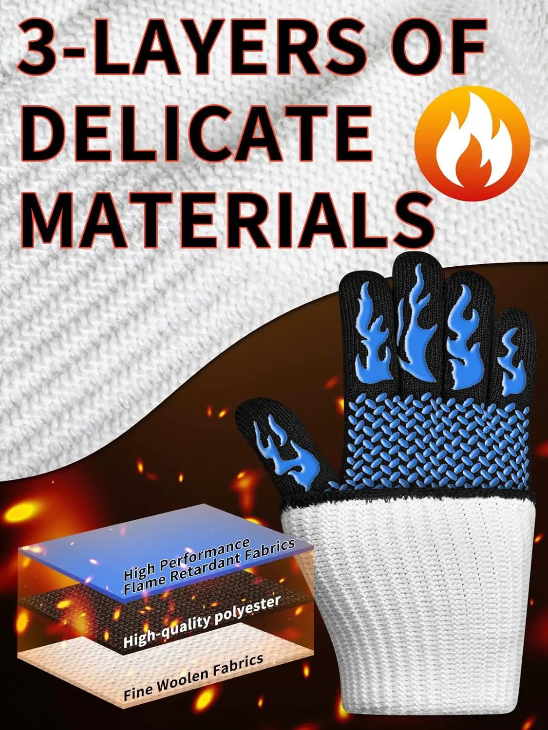 BBQ Oven Gloves, 1472℉ 3-Layers Heat Resistant Oven Mitts Silicone Non-Slip Cooking Gloves for Barbecue, Grilling, Baking, Welding, Smoker (A Pair) (Blue) by GreenHaven Gardens