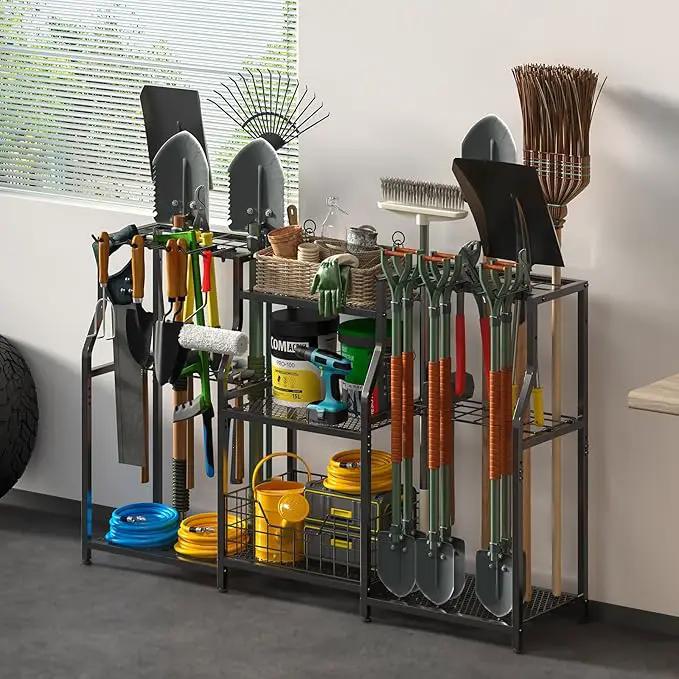 keomaisyto Garden Tool Organizer, Heavy Duty Yard Tool Tower Rack for Garage Organization and Storage, 3 Tier Utility Garden Tool Rack with hooks for Garden/Shed/Garage/Yard/Basement/Lawn by GreenHaven Gardens