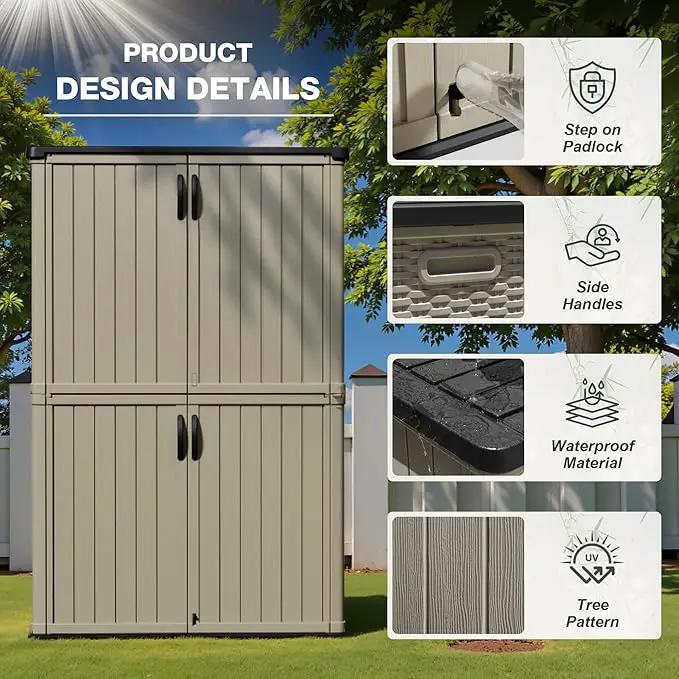 Greesum Outdoor Storage Shed Without Divider, 45 cu.ft Outdoor Waterproof Storage Cabinet for Garden Tools, Pool Storage, Garbage Cans, Beige by GreenHaven Gardens
