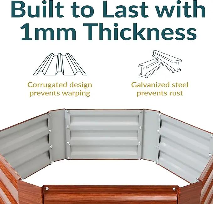 Sunnydaze 11.75" H Raised Metal Garden Bed - Galvanized Raised Garden Bed Outdoor for Vegetables and Flowers - Woodgrain - Hexagon by GreenHaven Gardens