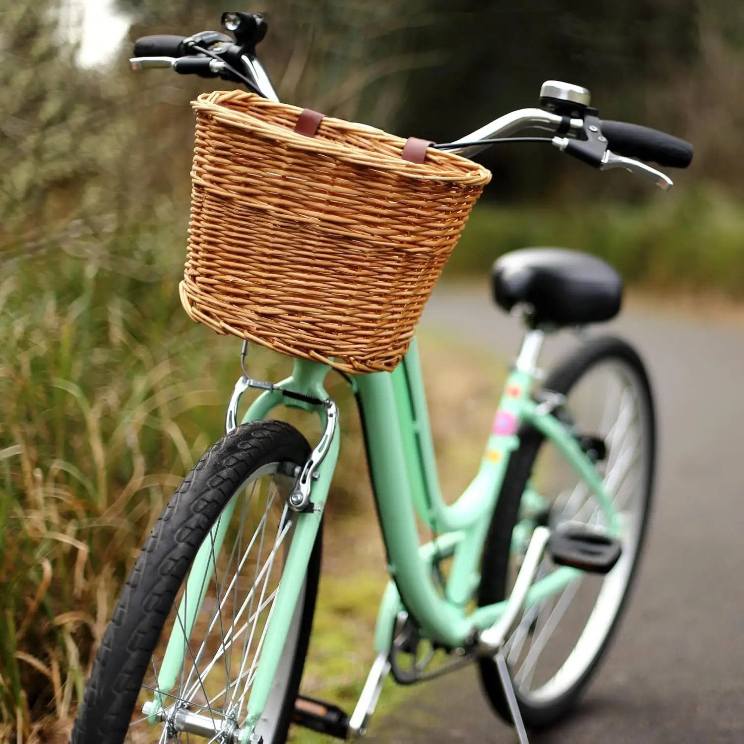 ProSource Wicker Bike Basket Front Cargo for Women and Men, Fits Most Bikes, Beach Cruiser, Stationary Bike, Ebike, Road Bike, Light Brown by GreenHaven Gardens