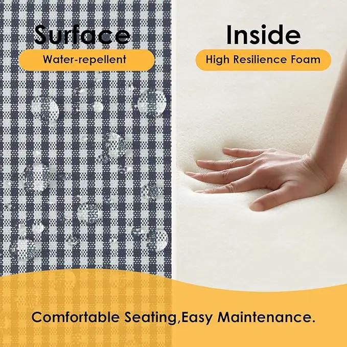 Outdoor Square Corner Seat Cushion, 19"x19"x3", Set of 4, Non Slip Seat Cushion Pads with Removable Cover for Patio Furniture, Garden Yard Lawn, Black White Mini Check by GreenHaven Gardens
