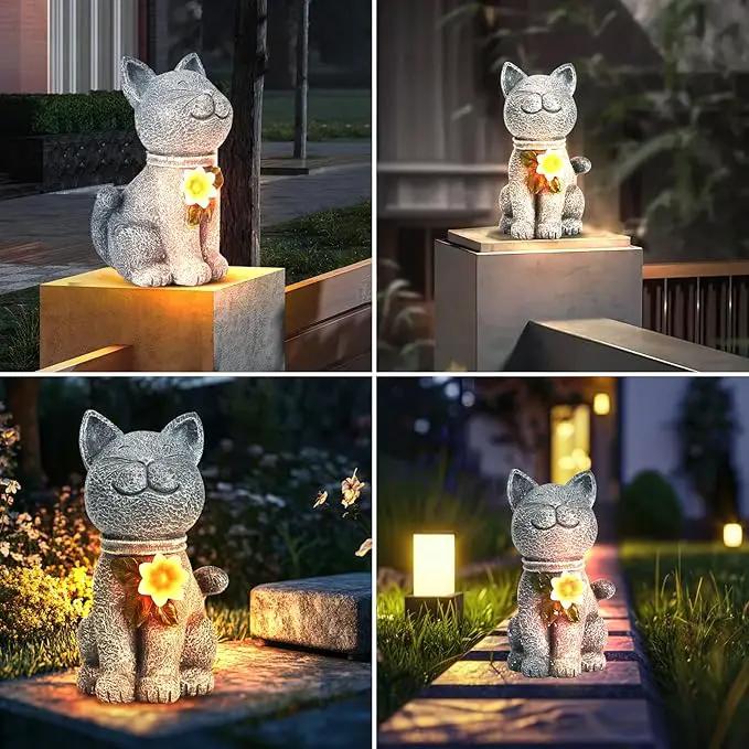 Solar Garden Statue Cat Figurine - Solar Cat Outdoor Statues, Waterproof Resin Cat Sculpture for Yard, Patio, Lawn, and Garden Decoration for Garden Mom Grandma by GreenHaven Gardens