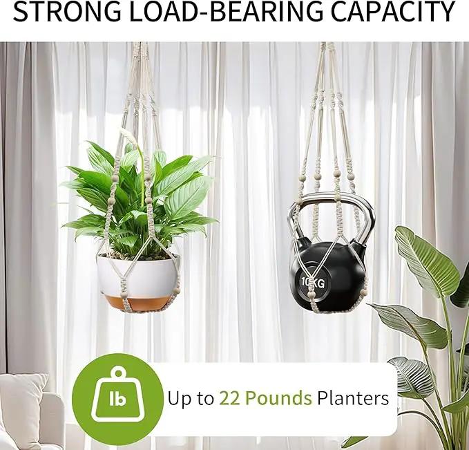 35 Inch Macrame Plant Hanger - Fits 4-13 Inch Pots, Supports Up to 22lbs, Sturdy Hanging Planter Holder for Indoor Outdoor, Boho Home Decor, 2 Pack, Ivory (POTS NOT Included) by GreenHaven Gardens