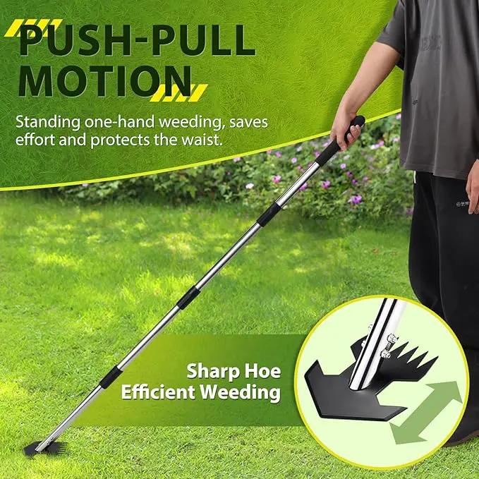 CAROD Hoe Garden Tool, Scuffle Garden Hoe for Weeding with 30-60 Inch Steel Long Handle, Dual Use Sharp Gardening Hula Hoe, Adjustable Rocket Shaped Weed Remover Action Hoe by GreenHaven Gardens