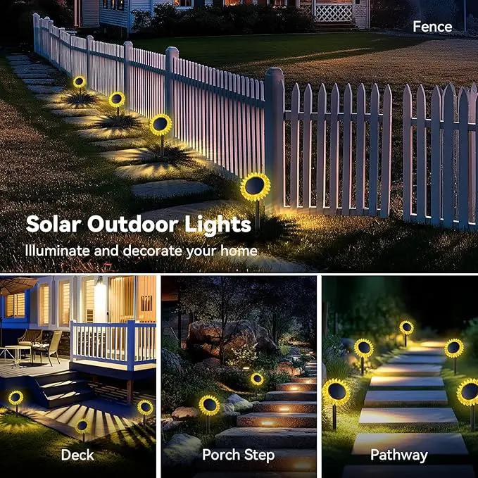 Outdoor Solar Lights, 4 Pack Led Solar Sunflower Lights, Stake/Wall 2-in-1 Waterproof Solar Garden Lights for Yard, Landscape, Fence, Patio, Driveway, Pathway, Backyard Decoration (Warm White) by GreenHaven Gardens
