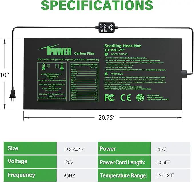 iPower Seedling Heat Mat for Plants with Dual Digital Temperature Controller, 10" x 20.75", Black by GreenHaven Gardens