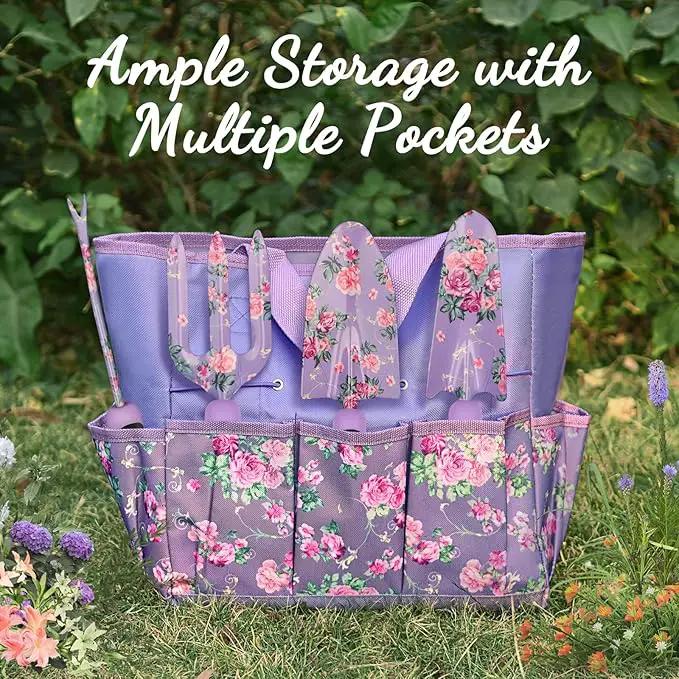 Gardening Tools, WisaKey 10 Piece Heavy Duty Purple Garden Tools Set with Non-Slip Ergonomic Handle, Durable Fashion Garden Tool Organizer HandBag, Ideal Gardening Hand Tools Gardening Gifts for Women by GreenHaven Gardens