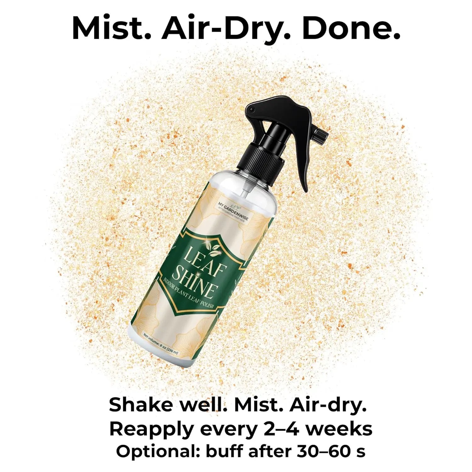 Leaf Shine Spray for Indoor Plants – Plant Leaf Cleaner & Shine for Real House Plants – Fragrance-Free, Non-Sticky, Streak-Free Finish, 8 fl oz by GreenHaven Gardens