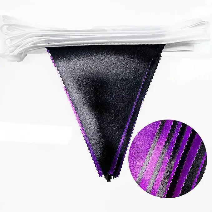 Purple and Black Party Decorations Metallic Fabric Triangle Pennant Banner Flag Bunting Garland for Graduations Birthday Retirement Wedding Baby Shower Bachelorette Halloween Outdoor Party Supplies by GreenHaven Gardens