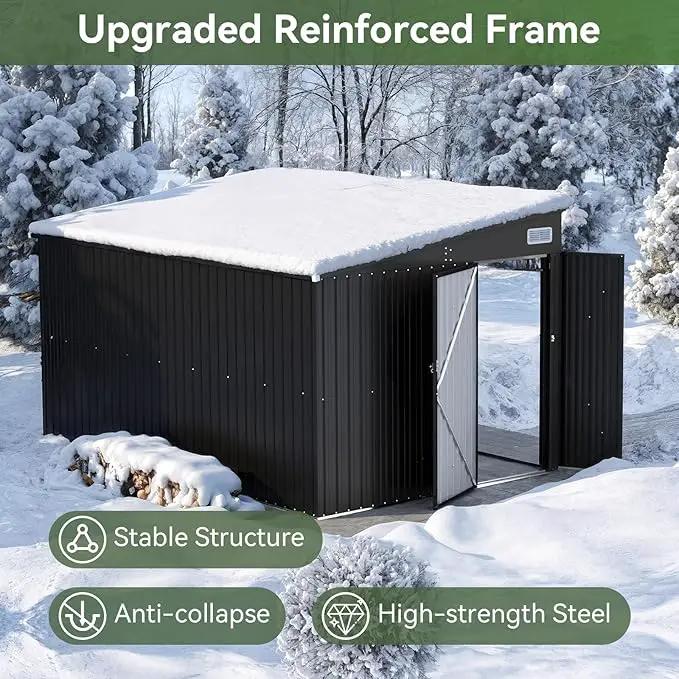 Aoxun 12' x 7.3' Shed 441 CU.FT Outdoor Waterproof Storage Shed with Triple Lockable Door Garden Metal Tool Shed for Outside (Black) by GreenHaven Gardens