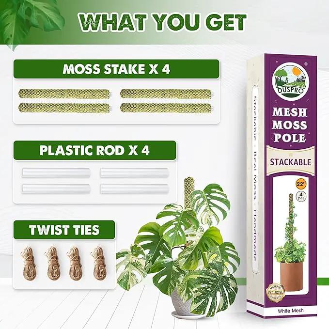 DUSPRO Stackable Mesh Moss Pole for Plants Monstera Potted Plant Stakes for Indoor Plants Extendable Plant Pole Moss Sticks for Plants Climbing Vine Supporting Monstera Trellis 4Pack 71'' by GreenHaven Gardens