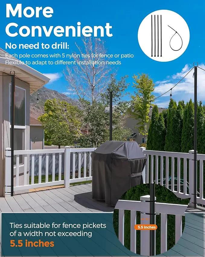 LAND·VOI Metal String Light Poles for Outside Hanging - Backyard, Garden, Patio, 1 Pack Lighting Stand with Adjustable Height for Outdoor Parties, Wedding, Extra-Long 5-Prong Claws, (9.6FT) FLP01B by GreenHaven Gardens