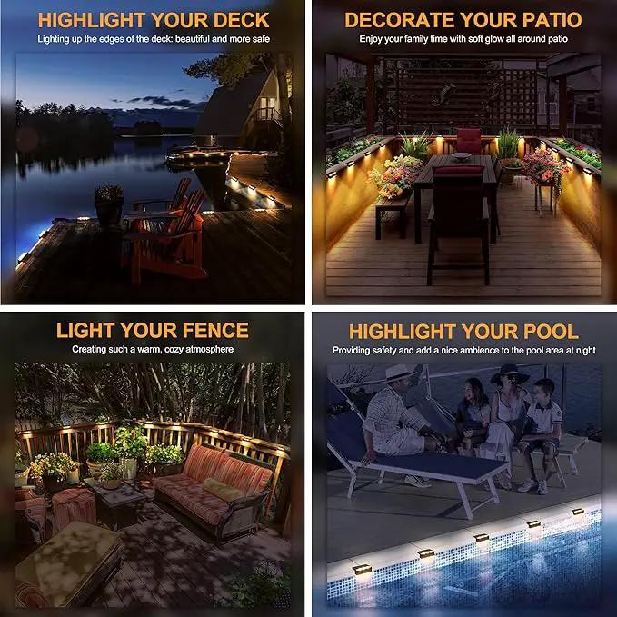 SOLPEX Solar Fence Lights, 6 LEDs Solar Lights Outdoor Waterproof Solar Powered for Deck, Stair, Front Porch, Balcony, Walkway, Garden, Yard, Patio, Pool Decor, IP65 Waterproof (4 Pack, Warm White) by GreenHaven Gardens