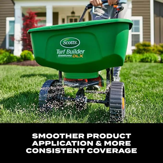 Scotts Turf Builder EdgeGuard DLX Broadcast Spreader for Seed, Fertilizer, Salt, Ice Melt, Holds up to 15,000 sq.ft. Product by GreenHaven Gardens