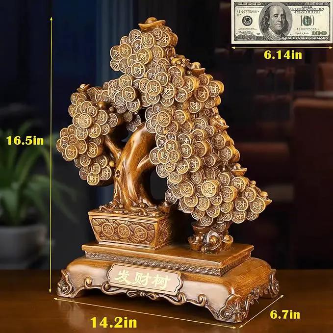 FENGSHUI-CAISHEN Top Resin Money Tree, Artificial Bonsai Tree, Handcrafted, Premium Quality, Feng Shui Gift for Abundance Luck and Success (Brown) by GreenHaven Gardens