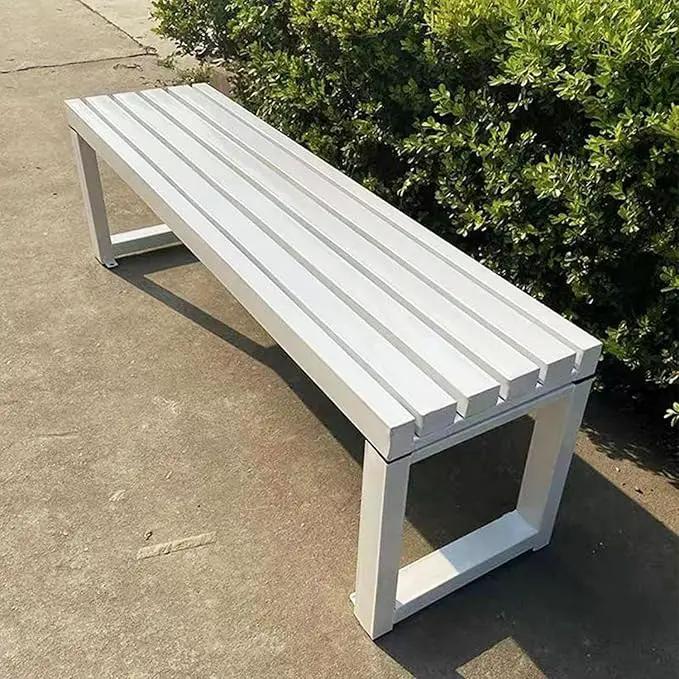 Weatherproof Metal Dining Bench, Outdoor Bench Backless Patio Bench 2-Person Farmhouse Bench Garden Bench for Kitchen, Living Room, Entryway(White,5.9ft) by GreenHaven Gardens