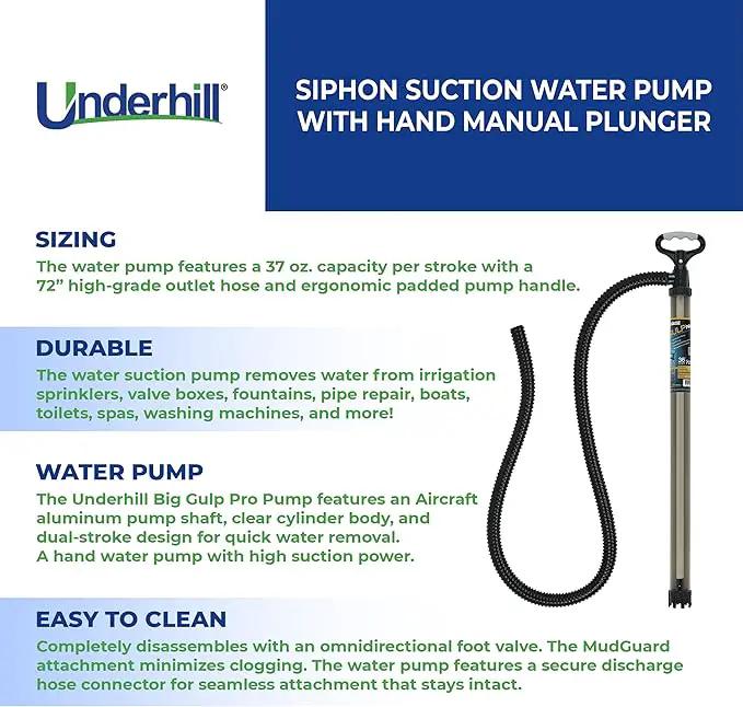 Underhill Big Gulp Pro Siphon Suction Water Pump 36 Inch Length with 72 Inch Outlet Hose, For Fluid Transfer, Water Removal, A-G3672CK by GreenHaven Gardens