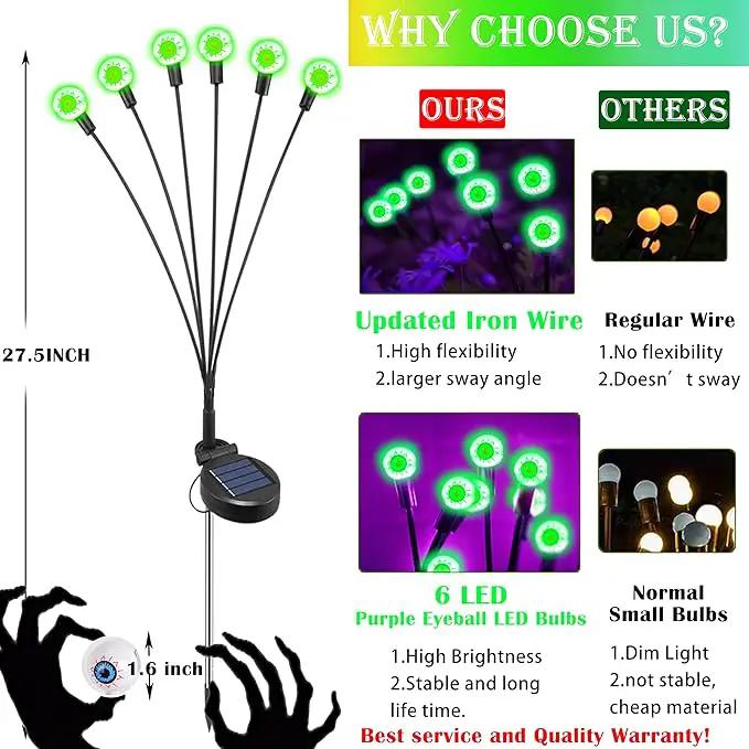 4 Pack Green Solar Eyeball Halloween Lights - Outdoor, Waterproof, Swaying Fairy Lights for Pathway, Yard, Garden Decorations by GreenHaven Gardens