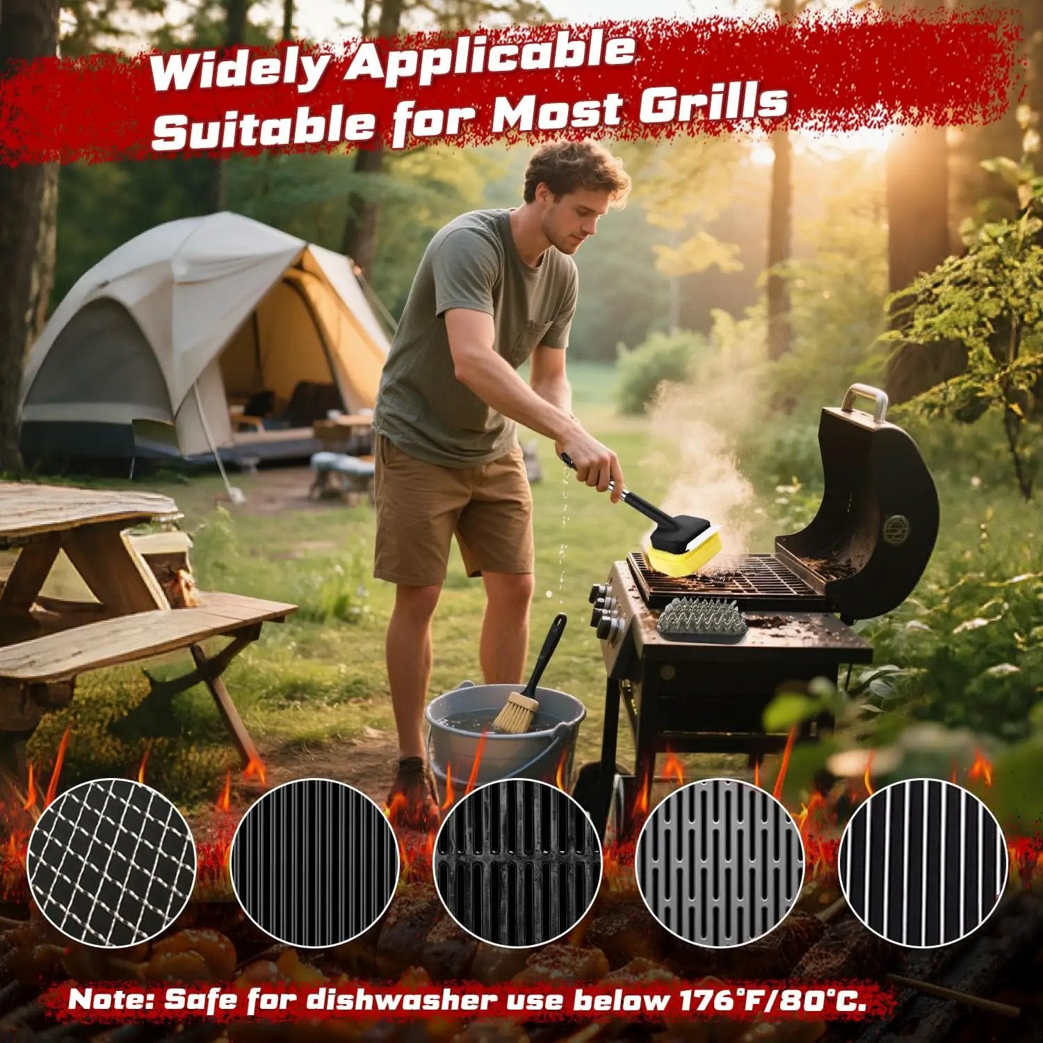 Grill Brush, Full Clean with One Set- Goldusk 19" Safe Replaceable Stainless Steel Grill Brush + Scraper + Bristle Free Steam Grill Brush for Outdoor Grill Accessories BBQ Brush Barbecue Gifts for Men by GreenHaven Gardens