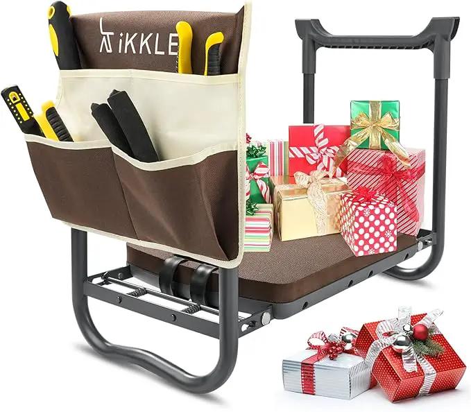 ikkle Garden Kneeler and Seat Gardening Stool Kneeler Folding Gardening Bench with Thicker Detachable Kneeling Pad and Tool Store Pouches (Brown) by GreenHaven Gardens