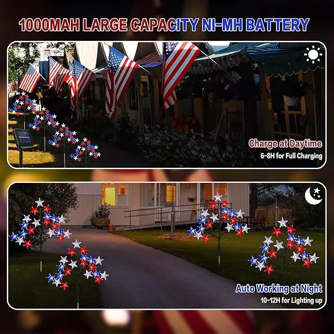 Solar 4th of July Stake Lights, Red White and Blue Lights Outdoor Decorations, Led Patriotic Lights Battery Operated for Memorial Day, July 4th, Veterans Day Outside Decor (4 in 1) by GreenHaven Gardens