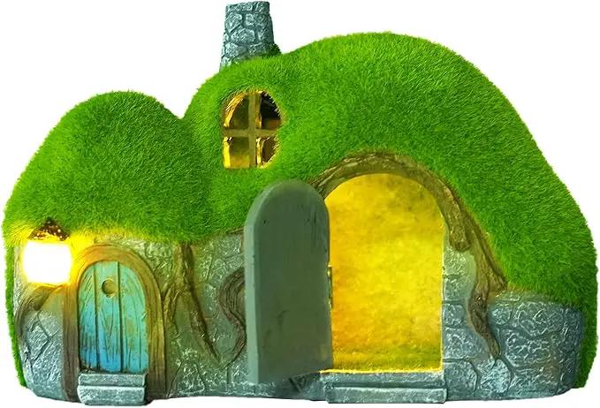 Garden Statues Outdoor Decor - Fairy House with Waterproof Solar Lights Resin Figurines for Yard Lawn Porch Outside Ornament or Garden Gift by GreenHaven Gardens