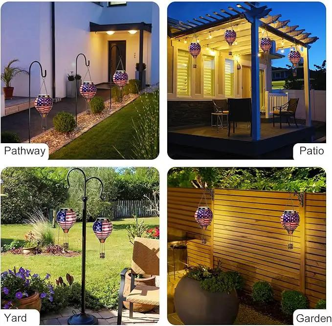 pearlstar Hot Air Balloon Solar Lantern with Flickering Flame Light Outdoor 4th of July Decorations Solar Hanging Lights Waterproof for Garden Yard Patio Outside Independence Day Decoration, Flag by GreenHaven Gardens