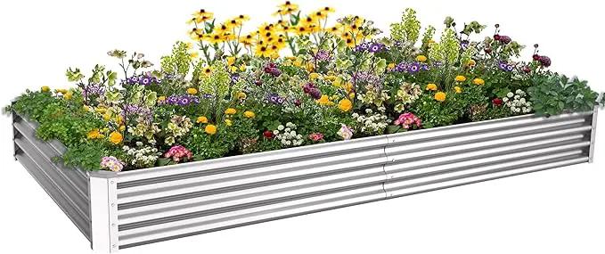 8X4X1ft Galvanized Raised Garden Bed for Gardening,Metal Planter Boxes Outdoor Patio Kit Planting Bed for Vegetables Flowers Herb,Silver by GreenHaven Gardens