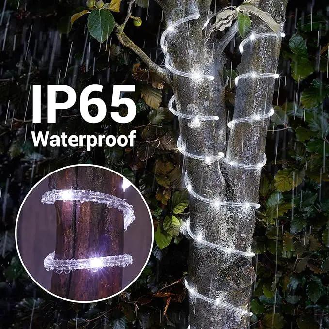 Solar Rope Lights, 2 Packs 66ft 200LED Solar String Lights, 8 Modes Waterproof Solar Powered Outdoor Lights, Flexible Clear Tube Light for Garden, Backyard, Patio, Deck, Porch, Pool,Tree Decor -White by GreenHaven Gardens