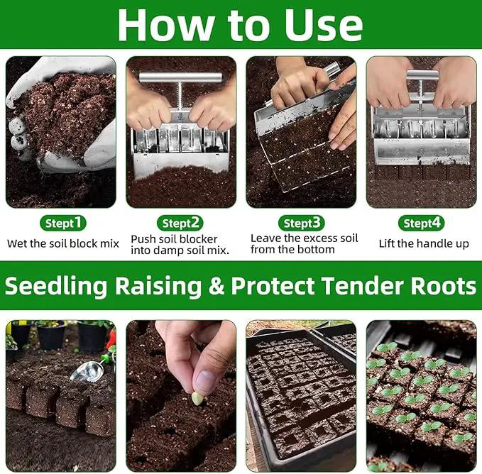 Soil Blocker, Soil Block Maker for Seed Starting with Strong Hand Held, 8 Pcs 2-Inch Soil Blocking Tool for Grow Seedling, Seed Starter Soil Tray Garden Potting Soil, Indoor Outdoor Plants by GreenHaven Gardens