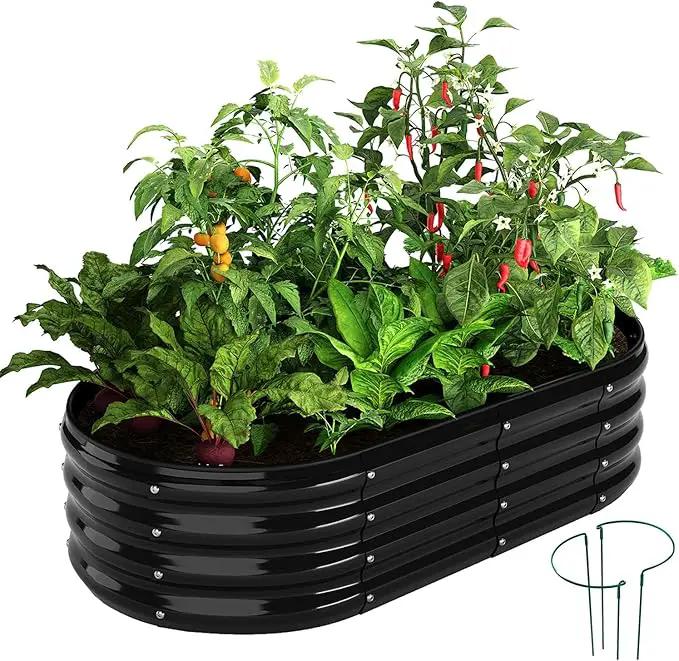 Galvanized Metal Planter Raised Garden Bed Kit for Gardening Outdoor，4x2x1ft Planter Grow Garden Box Raised Flower Bed，Long Vegetable Clearance Herb Raised Garden Beds for Gardening Black by GreenHaven Gardens