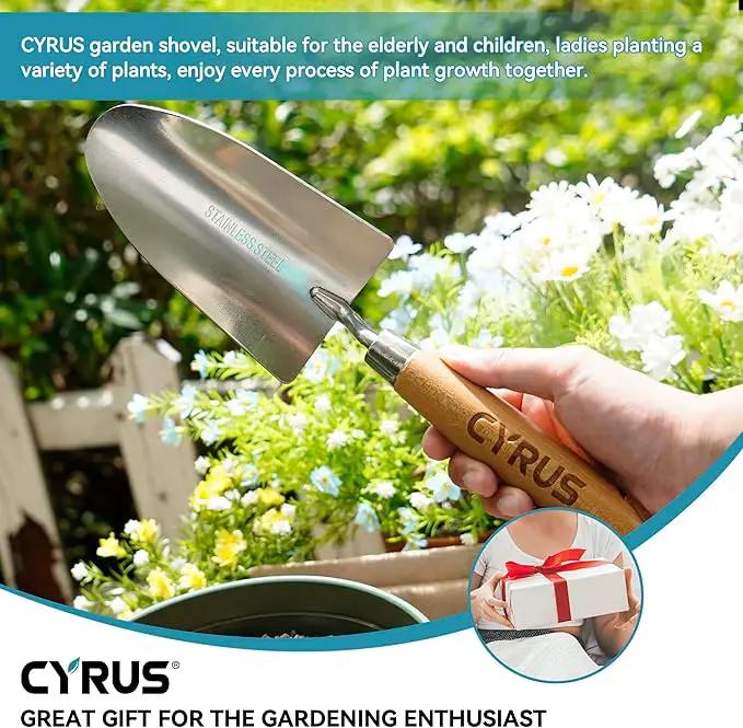 CYRUS 12.6”Garden Trowel,Heavy Duty Large Size Stainless Steel Garden Shovel with Ash Wood Handle,Suitable for Planting,Measuring,Weeding Multi-Functional Garden Spade by GreenHaven Gardens