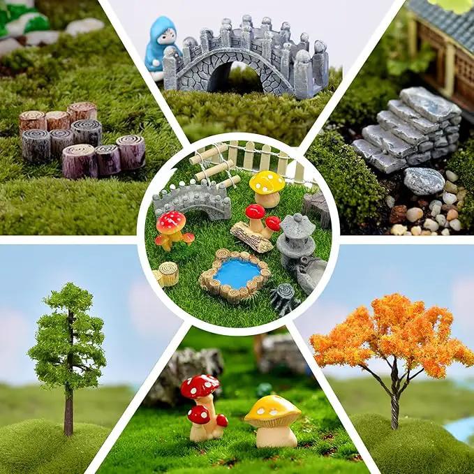23 Pcs Fairy Garden Miniatures Jumping Spider Enclosure Accessories, Mini Bridge Fence Pond Street Lamps Mushroom Lawn Figurines Garden Decorations for Jumping Spider Habitat by GreenHaven Gardens