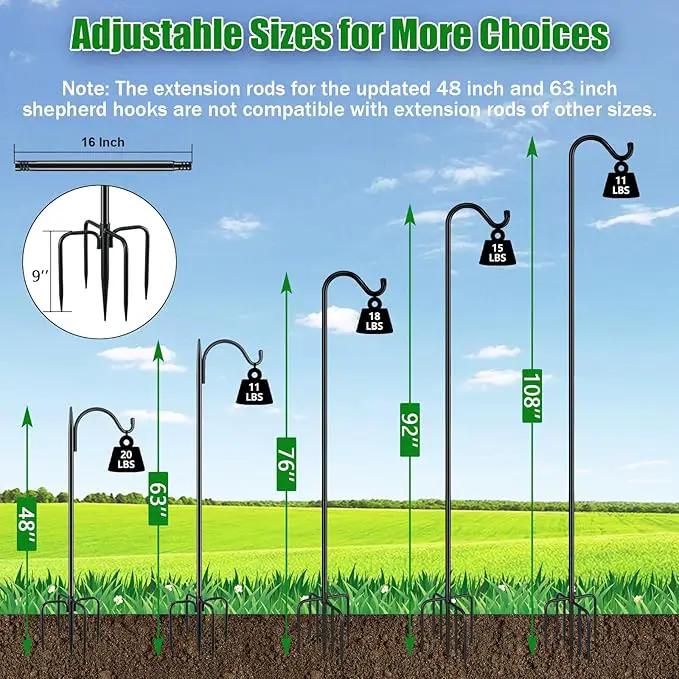 FEED GARDEN [Upgrade Version Adjustable Shepherds Hook Bird Feeder Pole with 7 Prongs Base, 76 Inch Tall Heavy Duty Outdoor Garden Poles for Hanging Bird Feeders, Plant Baskets, Black (1 Pack) by GreenHaven Gardens