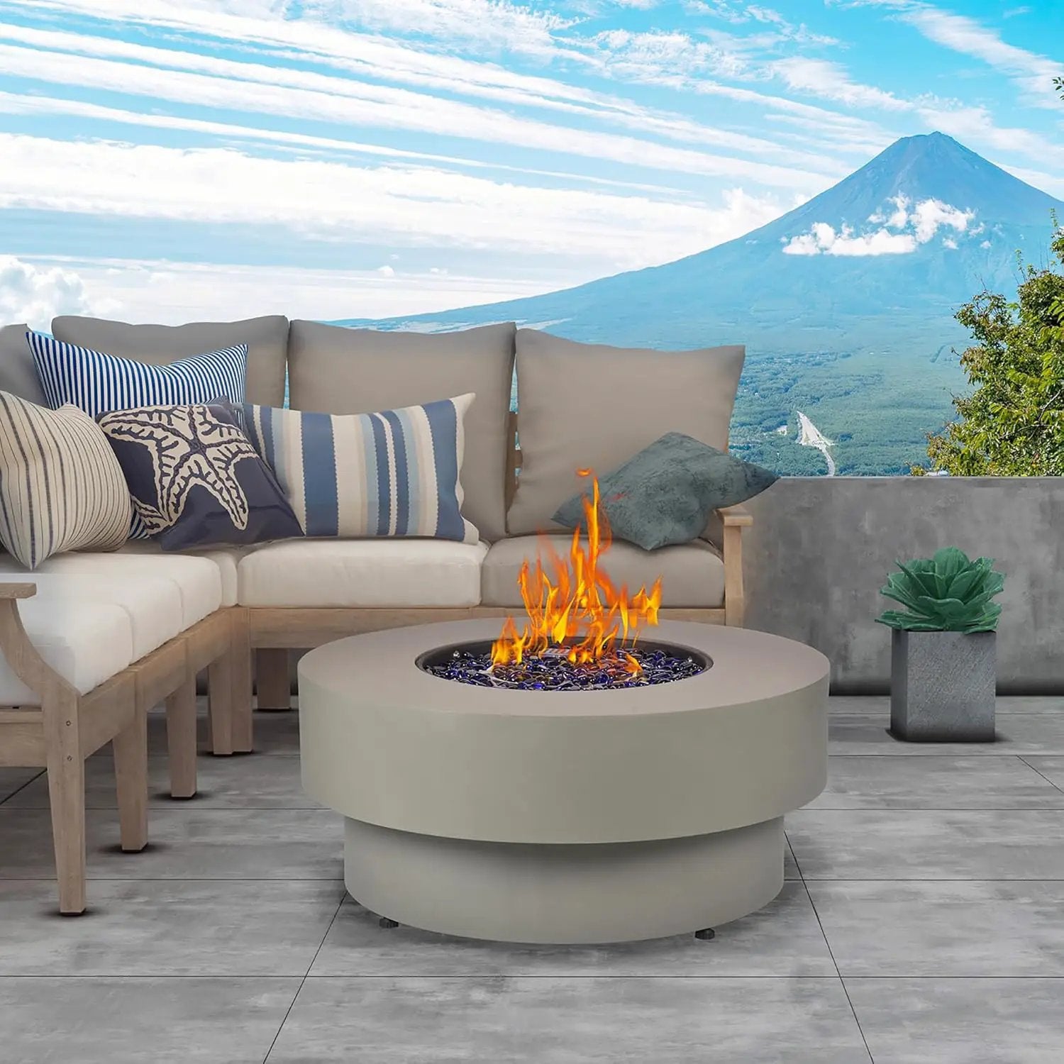 32.5-inch Outdoor Gas Fire Pit Table with Natural Gas Conversion Kit, 50,000BTU Propane Gas Fire Pits for Outside Patio w/Round Burner Lid, Glass Rocks, Cover by GreenHaven Gardens