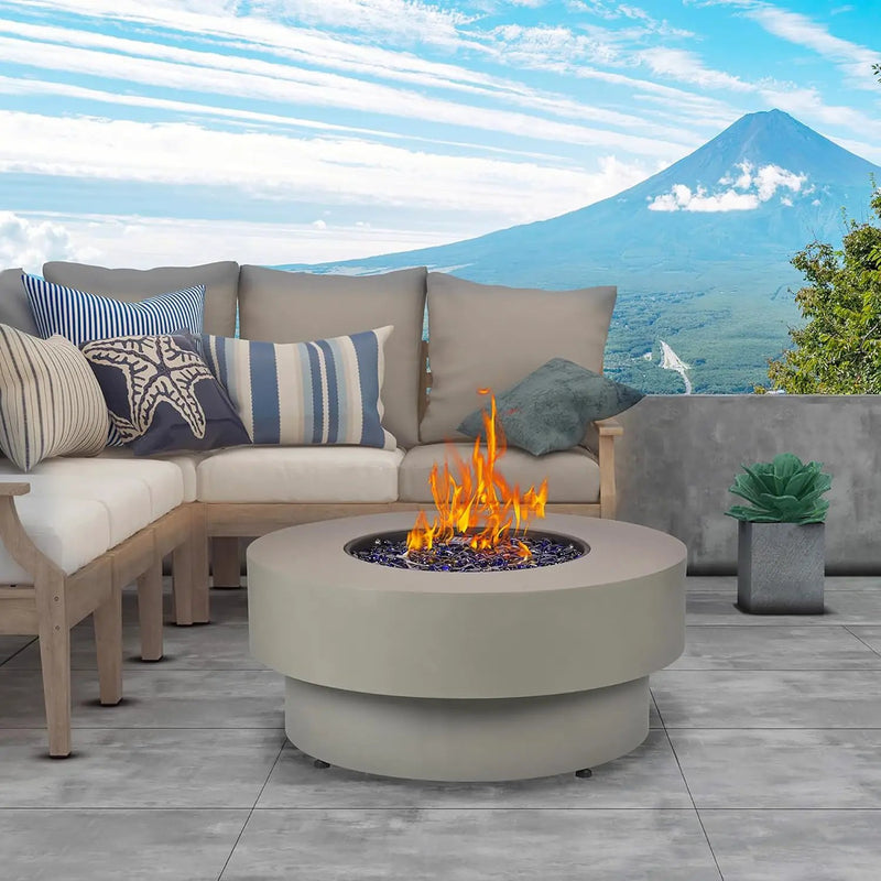 32.5-inch Outdoor Gas Fire Pit Table with Natural Gas Conversion Kit, 50,000BTU Propane Gas Fire Pits for Outside Patio w/Round Burner Lid, Glass Rocks, Cover by GreenHaven Gardens
