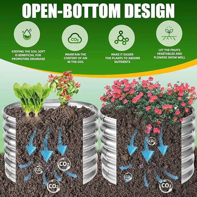 17" Tall Elevated Round Metal Rised Garden Bed- 2'x2' in Size and 0.8MM Thick Durable Planter Box for Vegetables Flowers Succulent at Patio/Garden Outdoor (Silver, 2FT Diameter) by GreenHaven Gardens