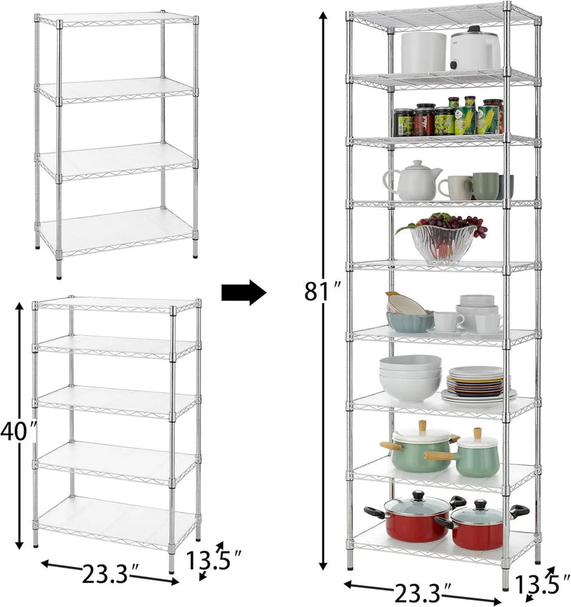 Finnhomy 9-Tier Wire Shelving Unit Adjustable Steel Wire Rack Shelving, 81 Inches Height 9 Shelves Metal Storage Rack, Pantry Shelves for Storage with PE mat, NSF Certified, Chrome by GreenHaven Gardens
