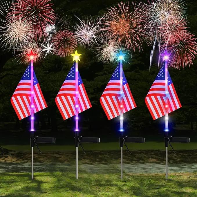 July 4th Decorative Solar American Flag Lights July 4th Solar Patriotic Flag Lights, 2 Modes Garden Pile Lights LED Landscape Lights Street Lights (Color Change), XY-T001 by GreenHaven Gardens